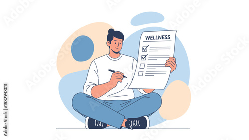 Man checking off wellness checklist, healthy lifestyle concept