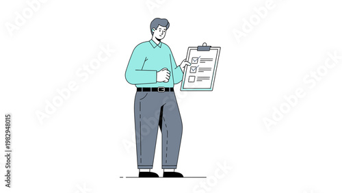 Man checking off tasks on a clipboard, business concept illustration