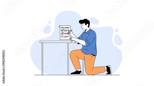 Man Completing Wellness Checklist, Healthy Lifestyle Concept