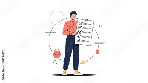 Man holding checklist with completed tasks, business concept, task management, planning