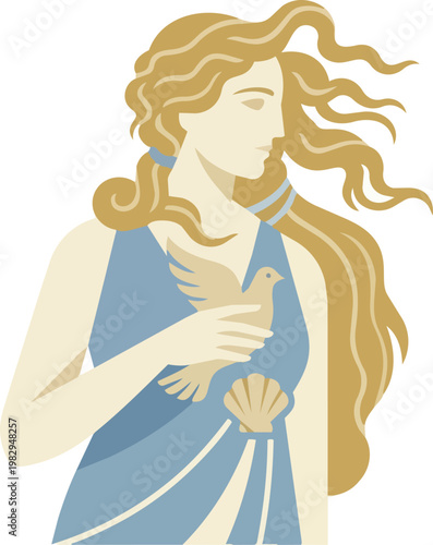 Mythic Woman With Flowing Hair Blue Dress.