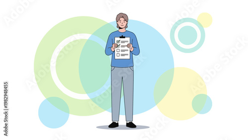 Man holding checklist, survey, task list, to do list, planning, decision making, success