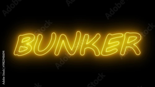 Flickering neon bunker sign animated black background. neon bunker text animation