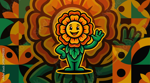 Cheerful cartoon flower mascot character.