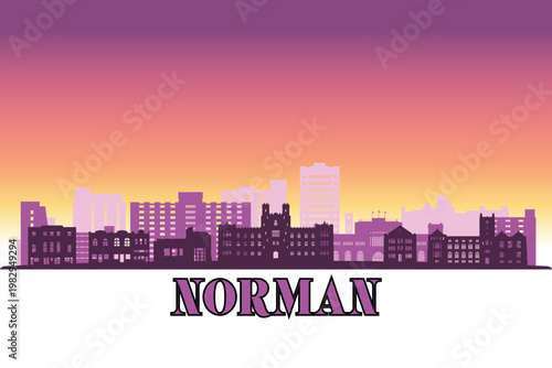 Global city Norma, Oklahoma shown in a detailed vector skyline with a twilight sky