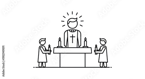 Religious Ceremony: Priest and Altar Servers with Candles Icon