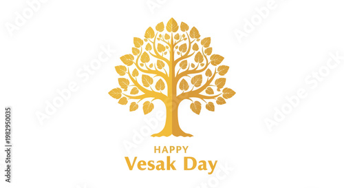 Golden Bodhi Tree Symbolizing Enlightenment and Vesak Day Celebration