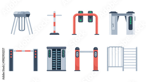 Assorted traffic and safety signs displayed in a linear arrangement