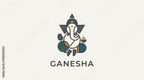 Ganesha statue illustration emblem design.