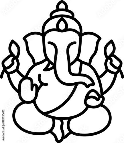 Minimalist Line Art Illustration of Ganesha Deity.