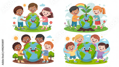 Diverse group of children engaging in outdoor environmental education activities together