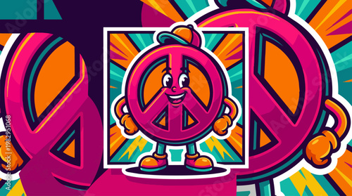 Vibrant Peace Symbol Graffiti Mural.