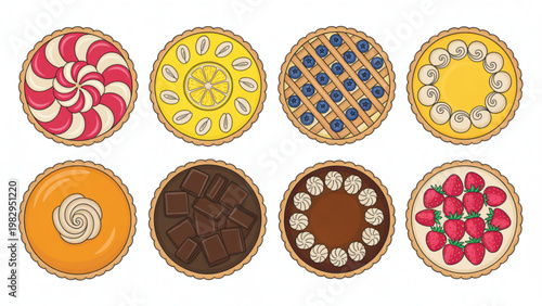 Assorted flavorful doughnuts arranged in a circular pattern
