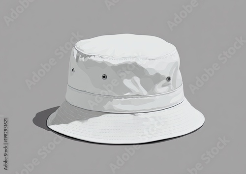 Minimalist illustration of a white bucket hat on a gray background
