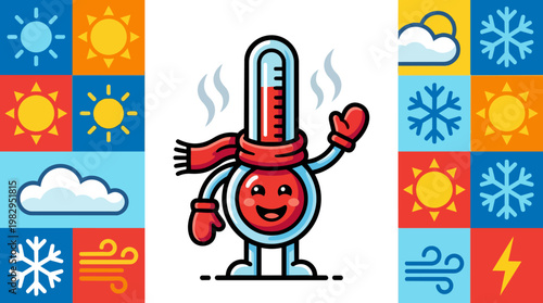 Cartoon Thermometer Character Illustration With Red Face.
