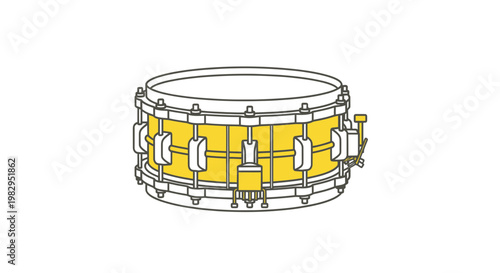 Illustration of a yellow snare drum with a white background, line art style