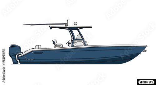 Modern Blue Center Console Fishing Boat Illustration