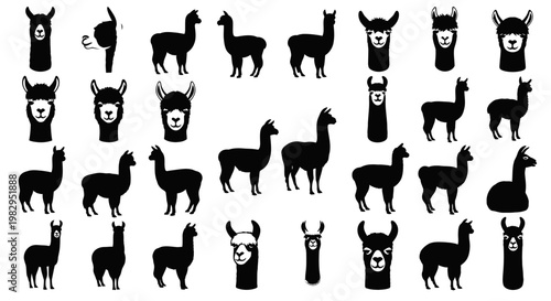 Llama Alpaca Silhouette Collection - Cute Animal Icons