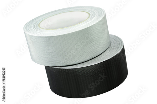 Gewebe Klebeband  2 Rollen schwarz silber  Hintergrund transparent PNG cut out Duct Tape