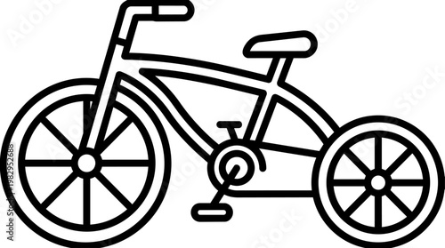 Bicycle on urban street viewed from side.