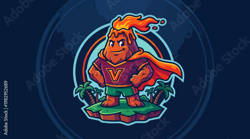 Cartoon Fire Hero Mascot Character.