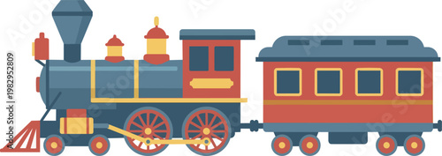 Colorful Steam Train Locomotive And Carriage Illustration.