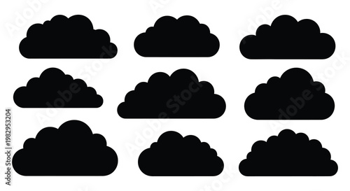 A collection of nine black cloud shapes with a distinct simple silhouette