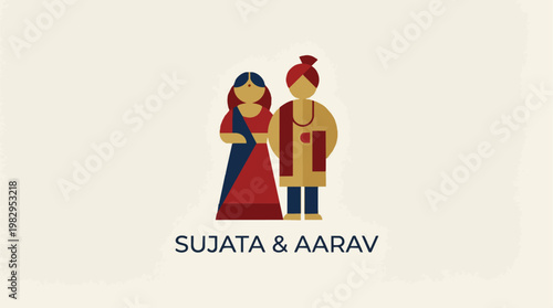 Sujata and Aarav traditional logo illustration.