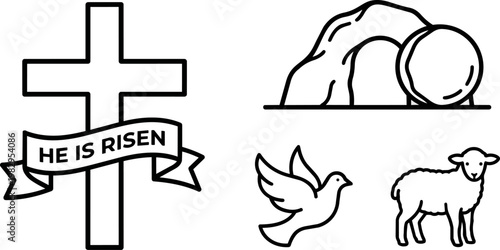 Easter Cross With He Is Risen Banner.