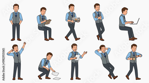A variety of different office man's poses for business illustration