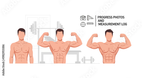 Bodybuilding progress: man's transformation with muscle gain and fitness journey
