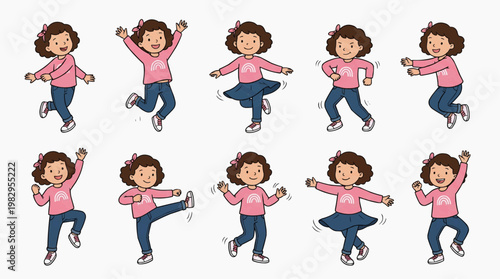 Energetic little girl performing joyful dance moves in a sequence