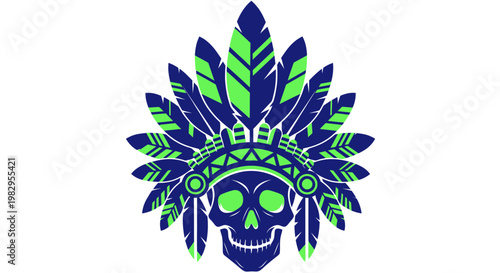 Native American Skull Headdress Tribal Warrior Symbol Icon Vector Art