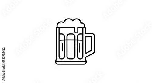 Outline Icon of Beer Mug with Foam - Minimalist Drink Graphic