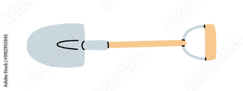 Vector illustration shovel with wooden handle and metal blade in minimalist flat style for gardening, construction tools and outdoor work icon. Farm and agriculture clipart.