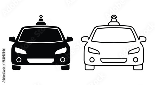 Two stylized car icons one black and one white with luggage carriers