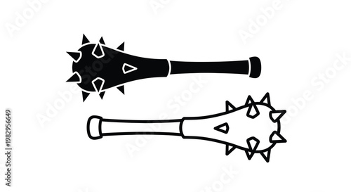 Two black and white illustrations depict medieval flails weapons with spiked heads