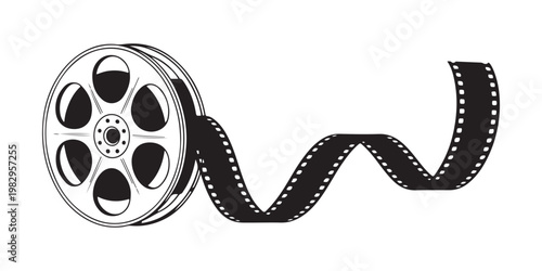 Vintage film reel and photographic strip icon set representing retro analog cinematography and media creation.