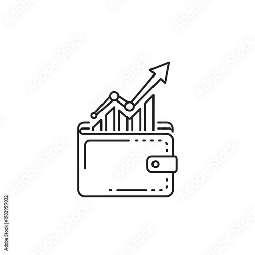 A line icon of a wallet with a growing graph.