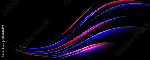Dynamic glowing red and blue waves on black background