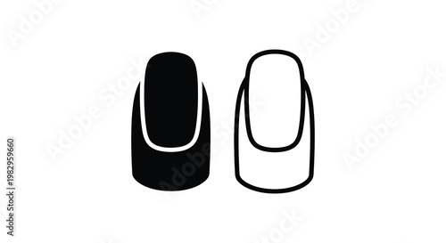 Two stylized nail designs are displayed one solid and one with a french tip