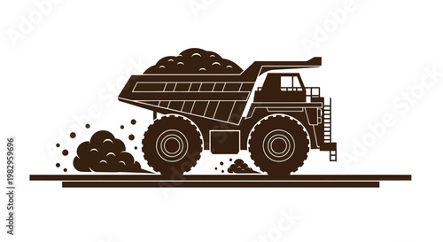 Mining Dump Truck Loaded with Soil and Rocks, Industrial Haulage Vehicle Illustration