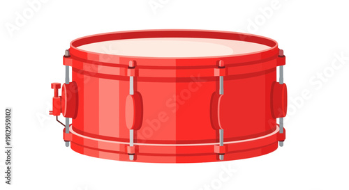 Red Snare Drum Percussion Musical Instrument Isolated on White