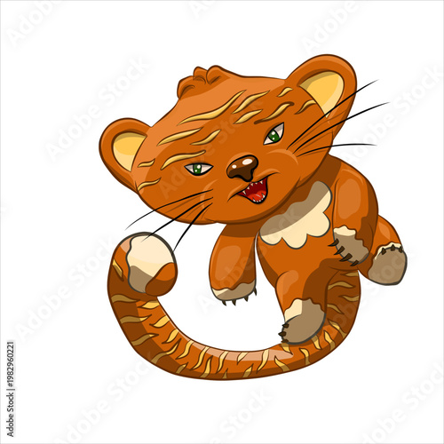 He's a tiger, not a cat. But don't be afraid of him. He's a cute little tiger and he wants to play.