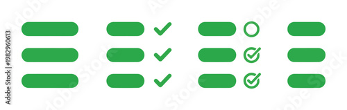 Modern checklist icon set featuring rounded buttons with tick marks and circle indicators for task tracking.