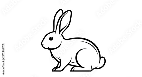 Simple Line Art Drawing of a Rabbit on a White Background.