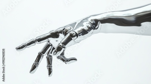 Futuristic Chrome Cyborg Hand Reaching Out in Modern Design