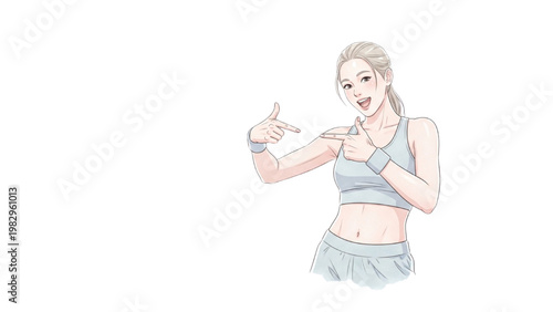 A woman in sports gear gesturing on a transparent background PNG