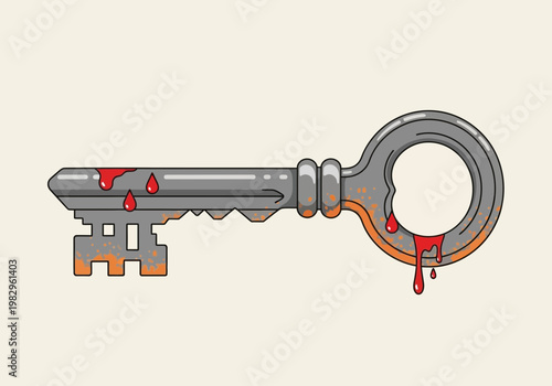 鍵のイラストで、血のような液体が滴っている様子を描いている。