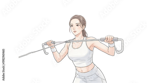 Woman exercising with resistance band in fitness class setting transparent background PNG